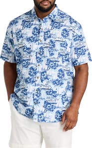 Oak Hill by DXL Big & Tall Sailboat Print Sport Shirt
