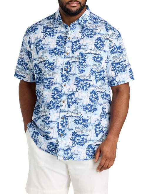 Oak Hill By Dxl Big & Tall Sailboat Print Sport Shirt In Blue