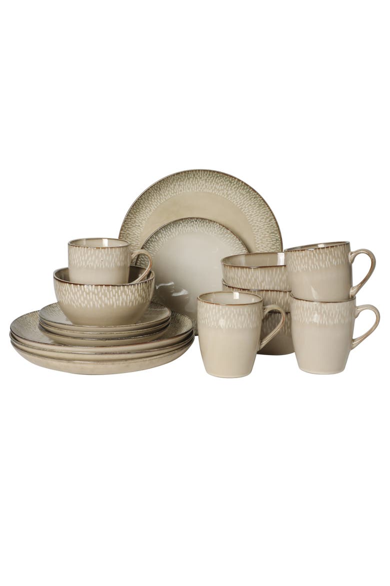 Jasper 16 Piece Plates and Bowls Reactive Glaze Dishes Stoneware Ceramic Dinnerware Set - Service for 4, Main, color, Cream