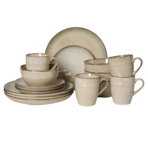 Jasper 16 Piece Plates and Bowls Reactive Glaze Dishes Stoneware Ceramic Dinnerware Set - Service for 4