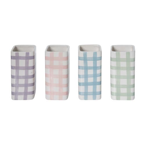 Transpac Dolomite Gingham Vase Set Of 4 Colorful Ceramic Vases For Easter Spring Tabletop Decor And  In Multi