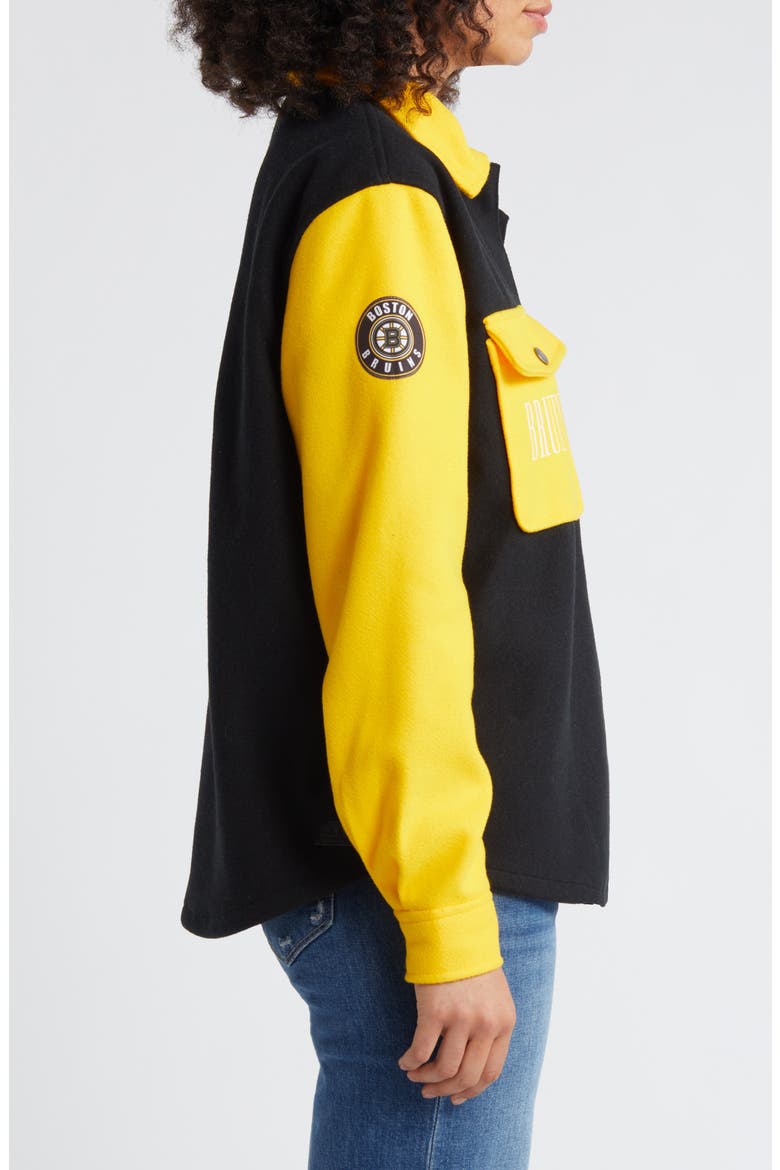 Women's WEAR by Erin Andrews Black/Gold Boston Bruins Colorblock Button-Up Shirt Jacket, Alternate, color, Black
