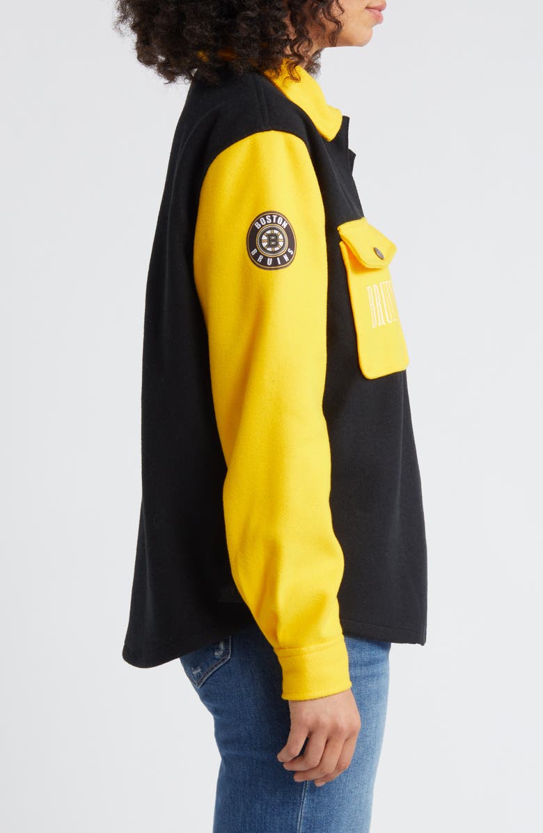 WEAR by Erin Andrews Women's WEAR by Erin Andrews Black/Gold Boston Bruins Colorblock Button-Up Shirt Jacket, Alternate, color, Black