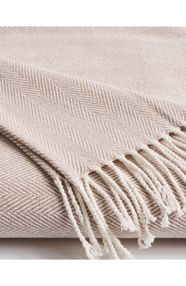 Petite Plume Herringbone Cotton Throw Blanket, Alternate, color, Beige