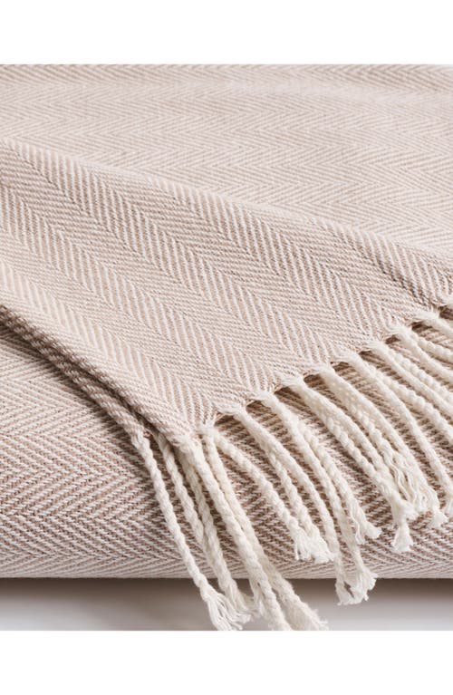 Petite Plume Herringbone Cotton Throw Blanket In Beige