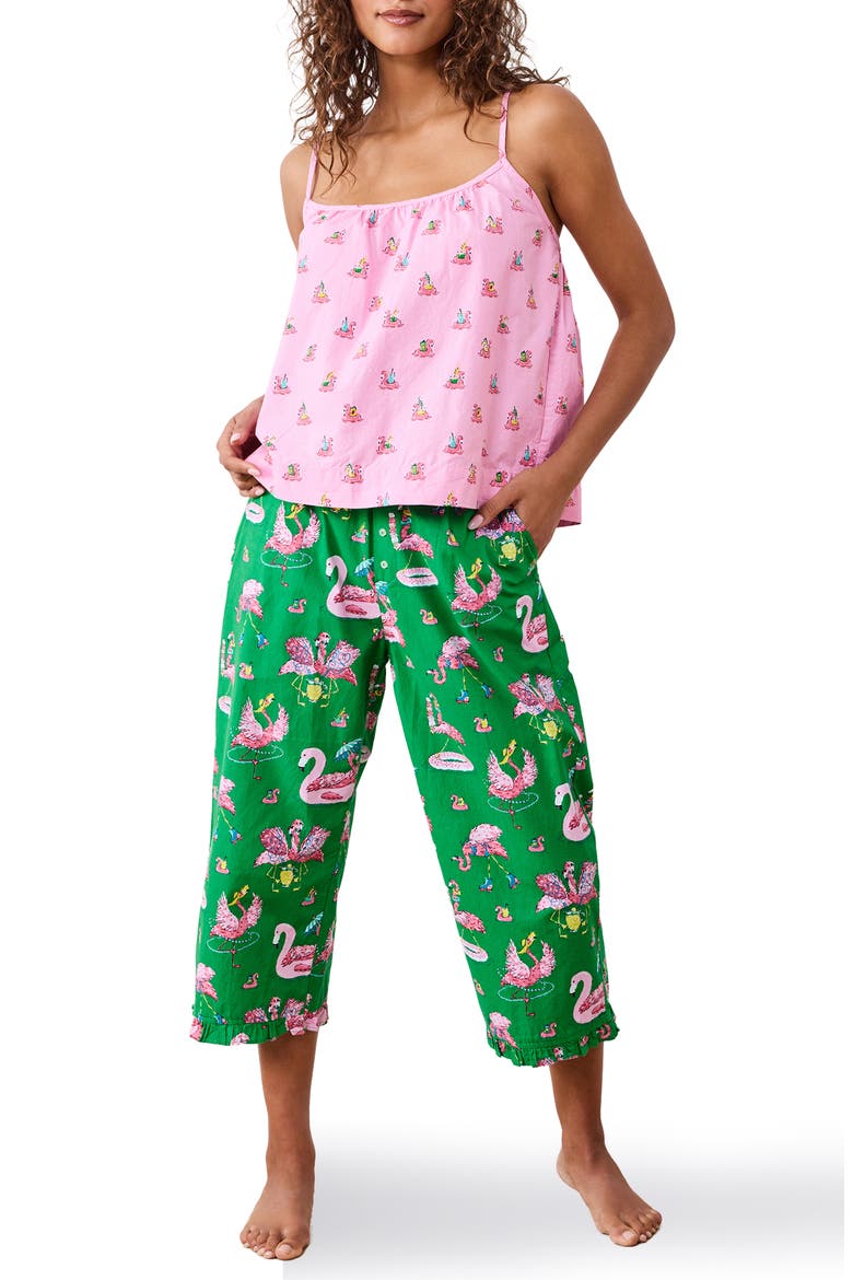 Mixed Print Organic Cotton Crop Pajamas, Main, color, PALM FROND