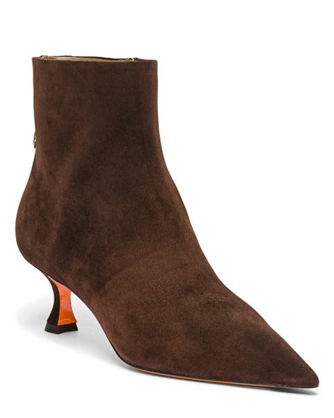 Women's Suede Mid-Heel Ankle Boot with Back Decorative Strap