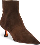Santoni Women's Suede Mid-Heel Ankle Boot with Back Decorative Strap