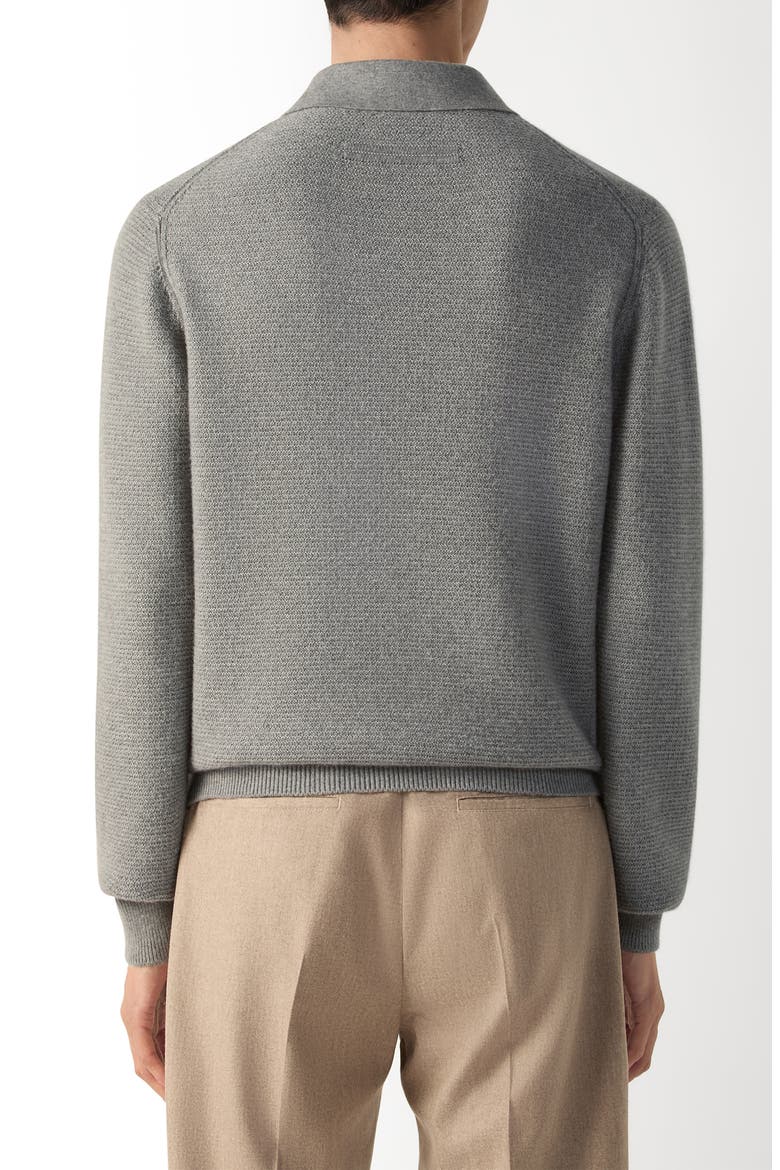 Long Sleeve Oasi Cashmere Polo Sweater, Alternate, color, GREY MELANGE