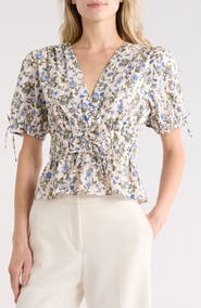 Derek Lam 10 Crosby Rhea V-Neck Puff Sleeve Top