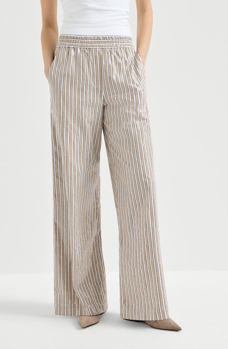 Brunello Cucinelli Dazzling stripes pyjama-style trousers, Alternate, color, Beige