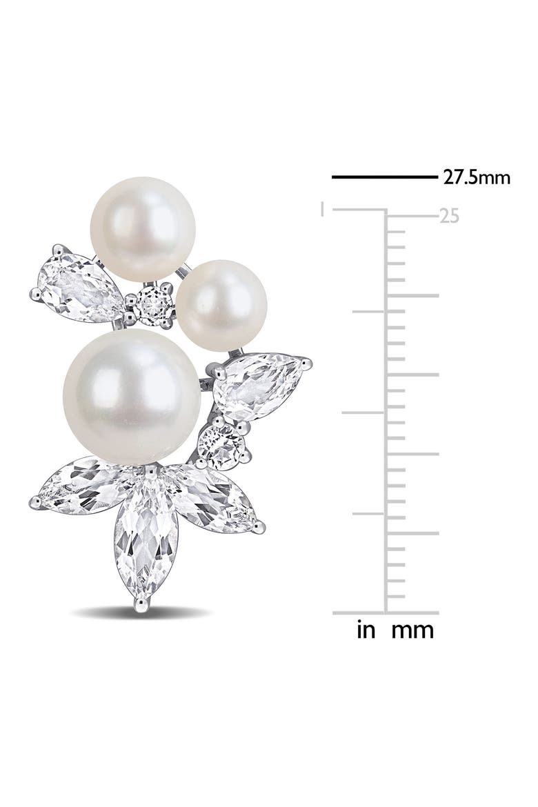 Sterling Silver Cultured Pearl & White Topaz Cluster Stud Earrings, Alternate, color, WHITE