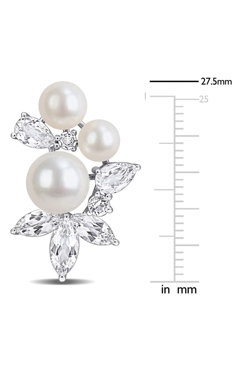 DELMAR Sterling Silver Cultured Pearl & White Topaz Cluster Stud Earrings, Alternate, color, 