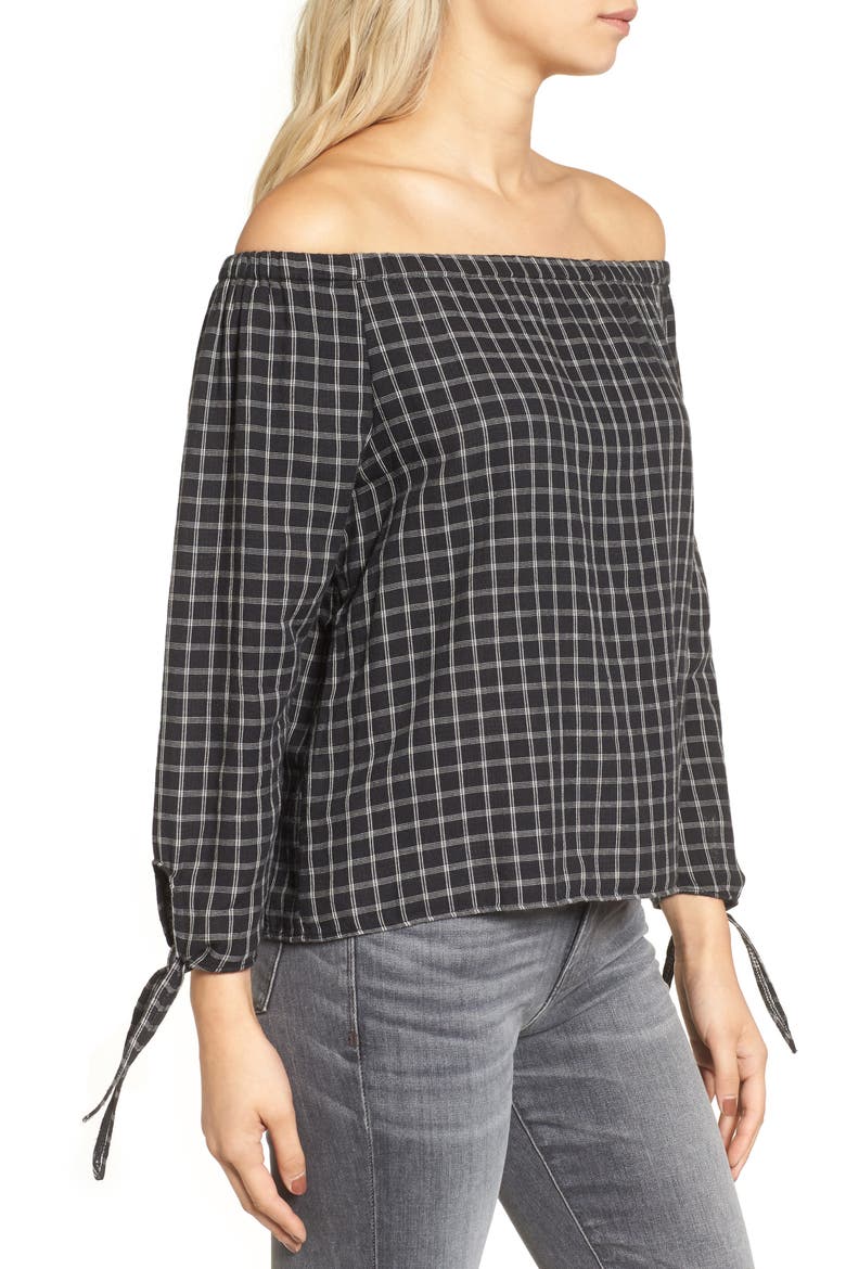 Plaid Off the Shoulder Top, Alternate, color, CLASSIC BLACK