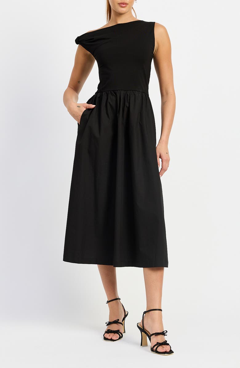 En Saison Mixed Media Asymmetric Neck Midi Dress, Main, color,