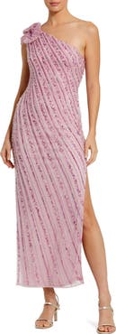 Mac Duggal 3D Flower Detail One Shoulder Beaded Mesh Gown