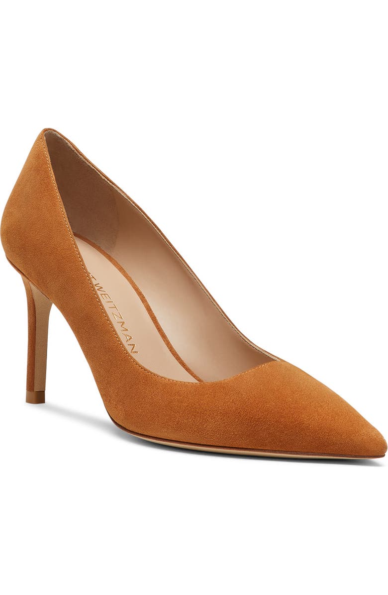 Stuart Weitzman Stuart Power 75 Pointed Toe Pump, Main, color, Hazel Suede