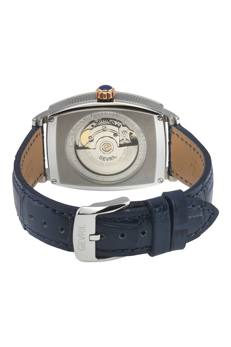 Oculus Automatic Leather Strap Watch, 36mm x 43mm, Alternate, color, BLUE