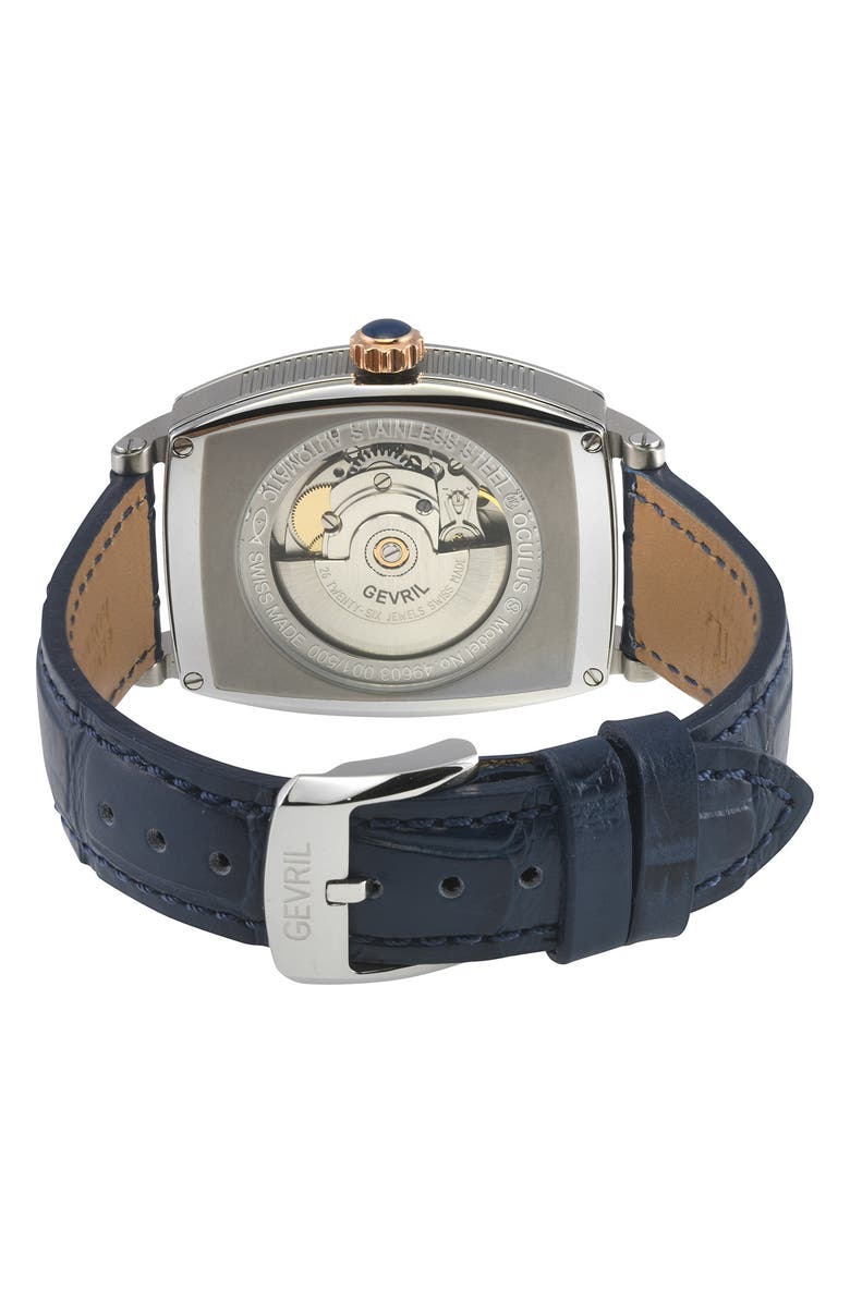 GEVRIL Oculus Automatic Leather Strap Watch, 36mm x 43mm, Alternate, color, Blue