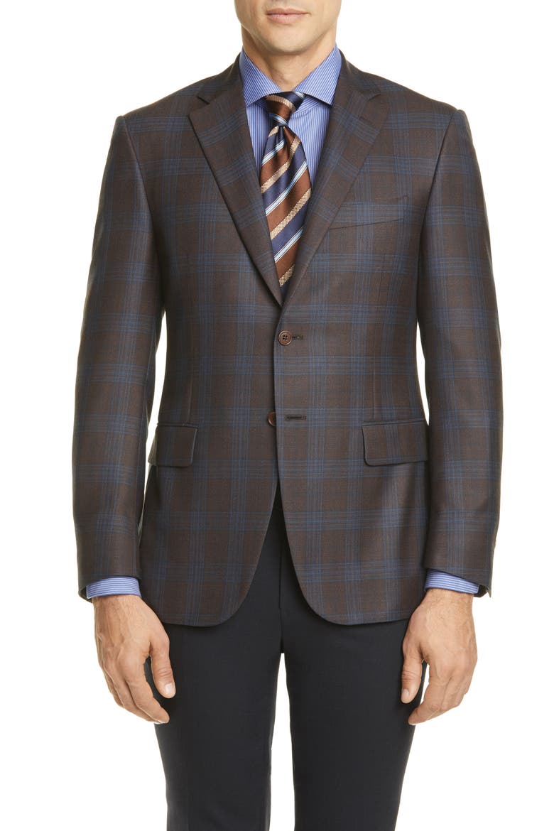 Sienna Soft Classic Fit Plaid Silk & Wool Sport Coat, Main, color, BROWN