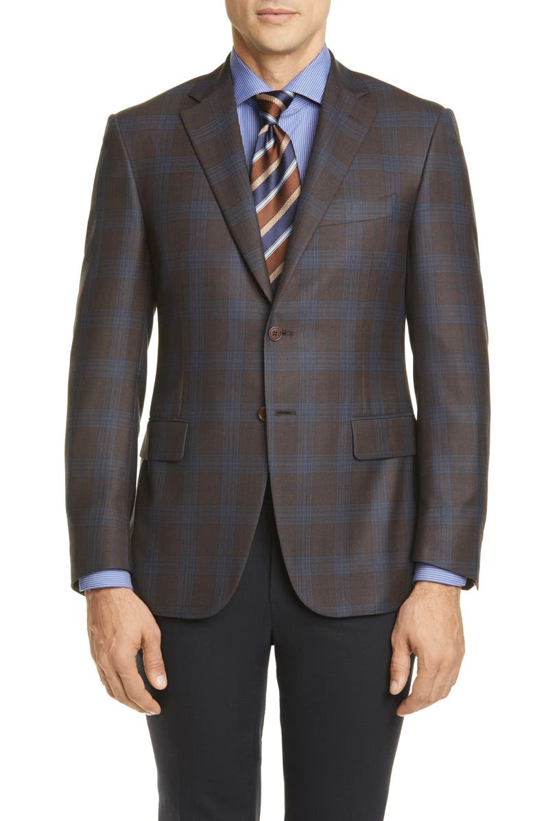 Canali Sienna Soft Classic Fit Plaid Silk & Wool Sport Coat, Main, color,