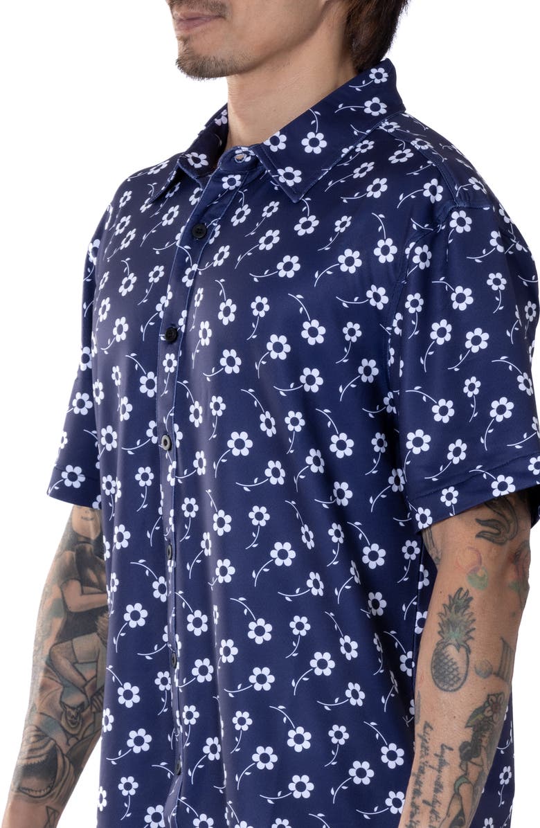 VAST Positive Floral Short Sleeve Performance Button-Up Shirt, Alternate, color, Navy