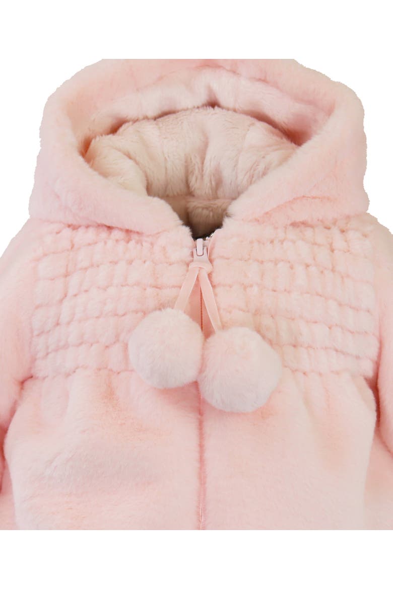 Faux Fur Hooded Zip Front Smocked Jacket, Alternate, color, Rose Puff