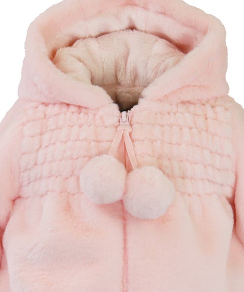 Widgeon Faux Fur Hooded Zip Front Smocked Jacket In Pink