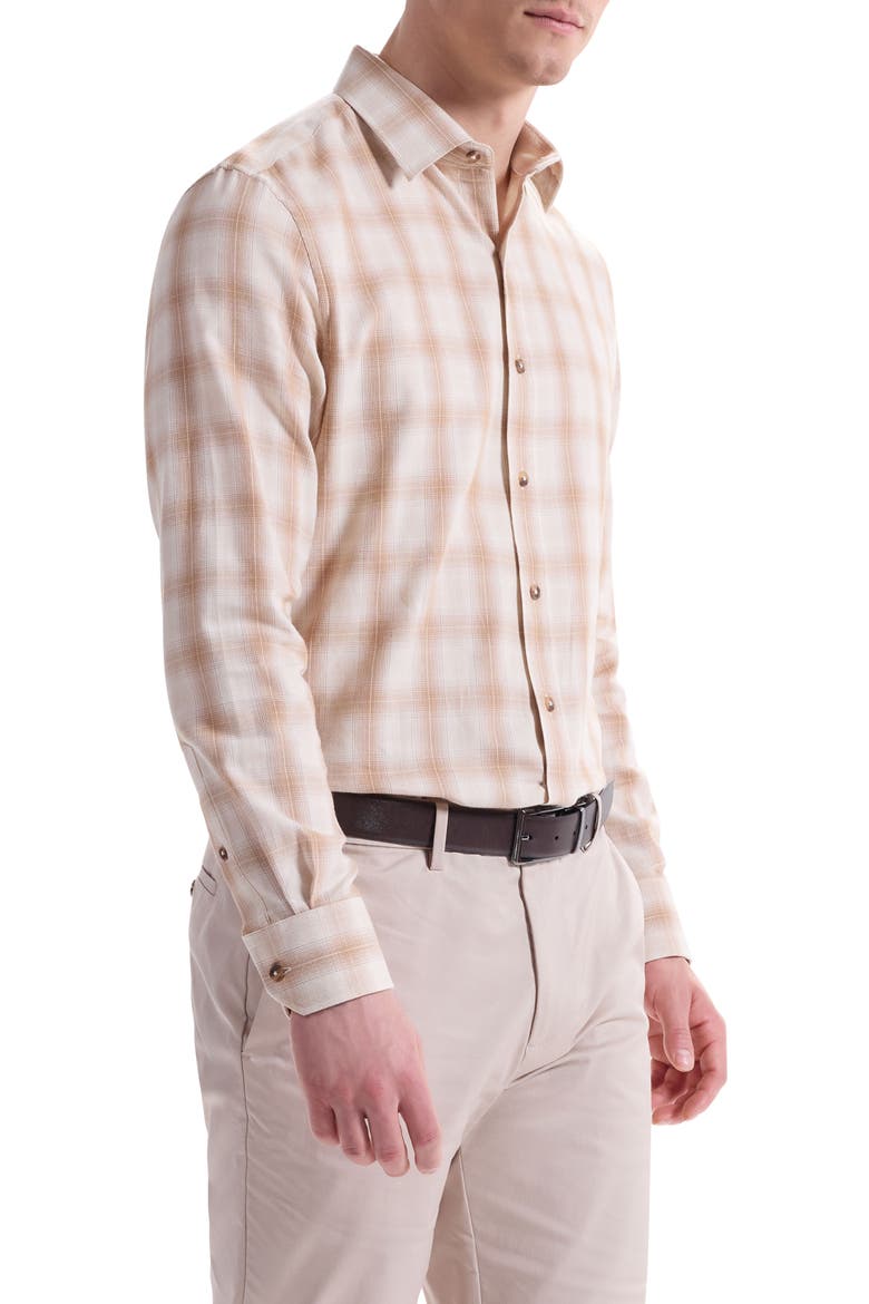 Julian Shaped Fit Plaid Button-Up Shirt, Alternate, color, CAMEL