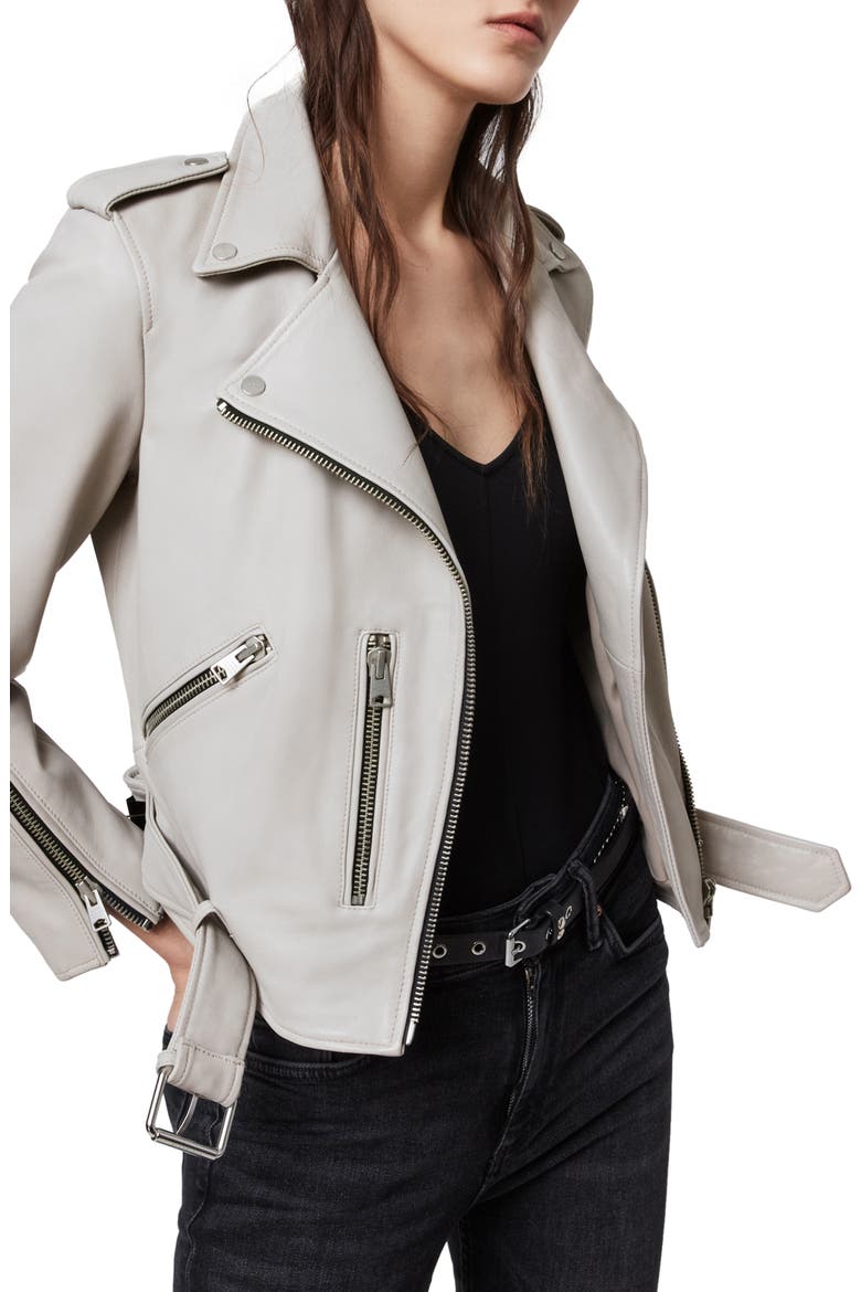 Balfern Leather Biker Jacket, Alternate, color, CEMENT GREY