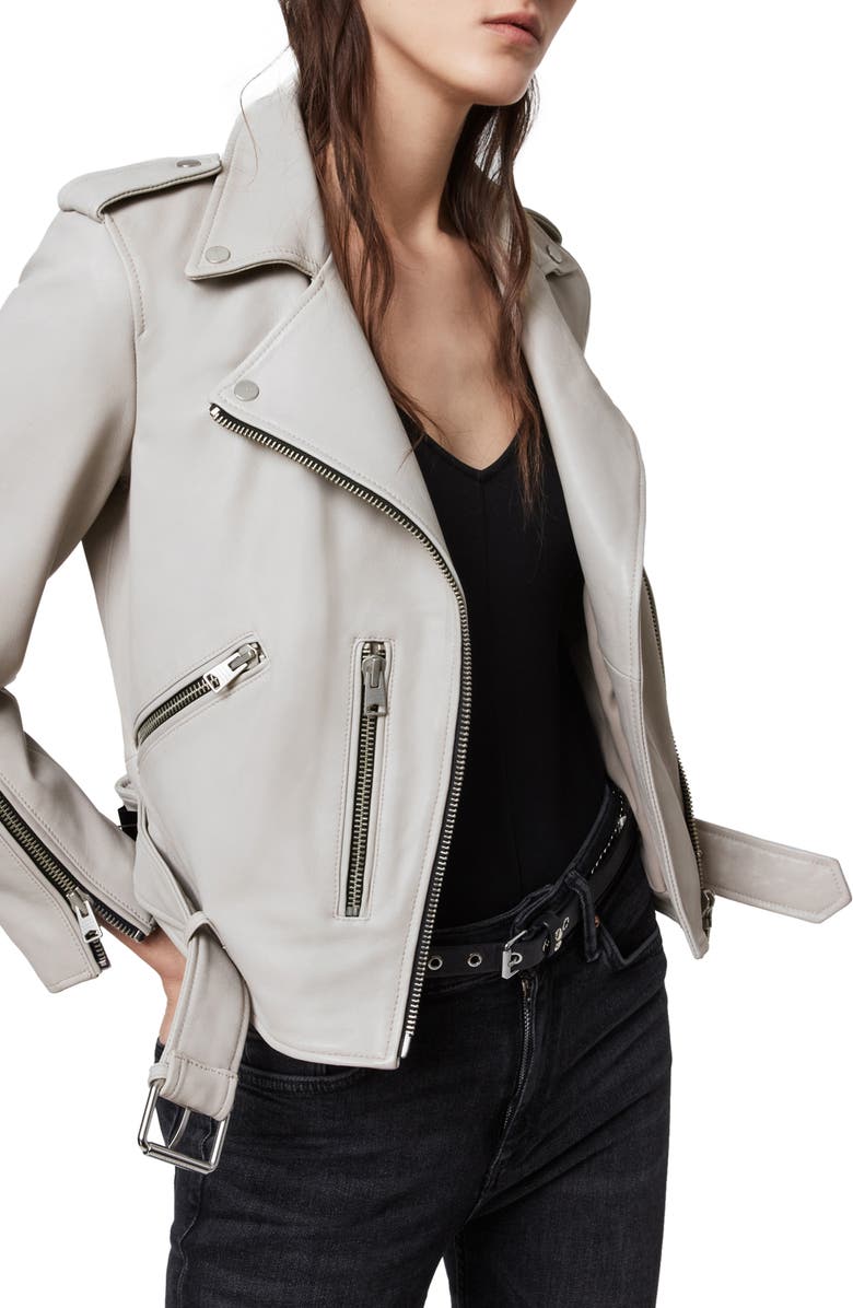 AllSaints Balfern Leather Biker Jacket, Alternate, color,