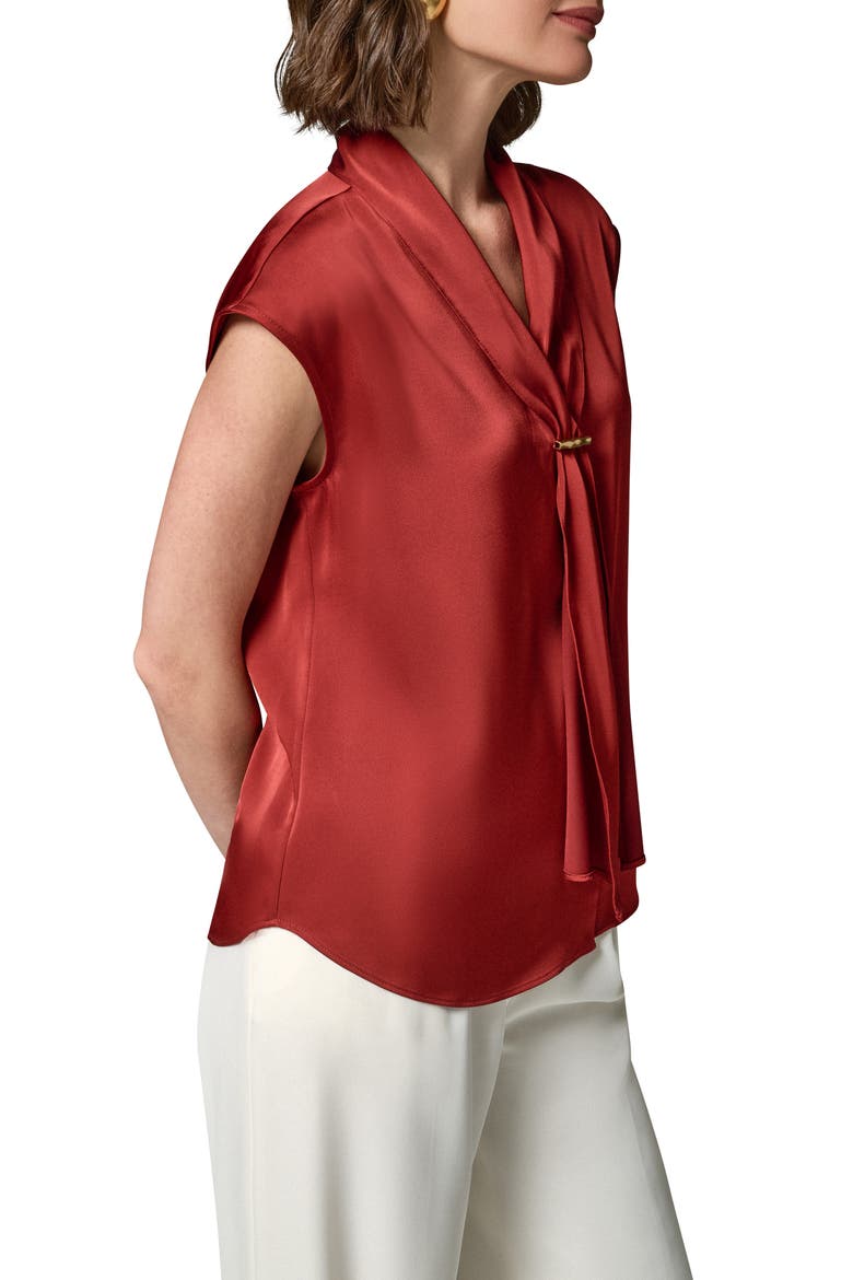 Bar Detail Satin V-Neck Blouse, Alternate, color, SUNBAKED