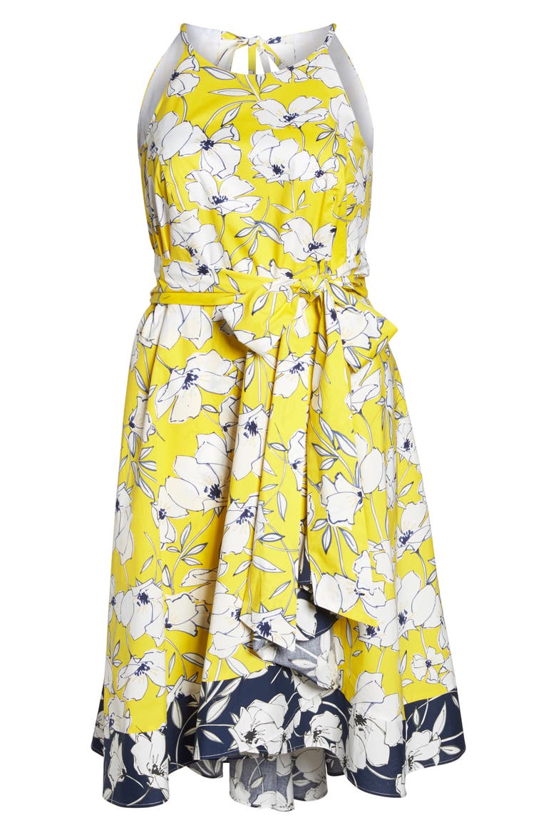 Floral Fit & Flare Dress, Alternate, color, YELLOW/ NAVY/ WHITE