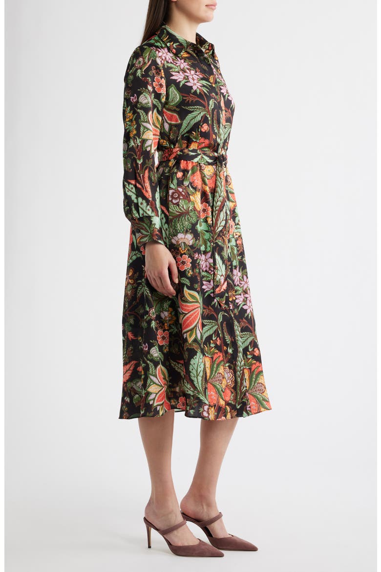 Floral Long Sleeve Midi Shirtdress, Alternate, color, BLACK RED