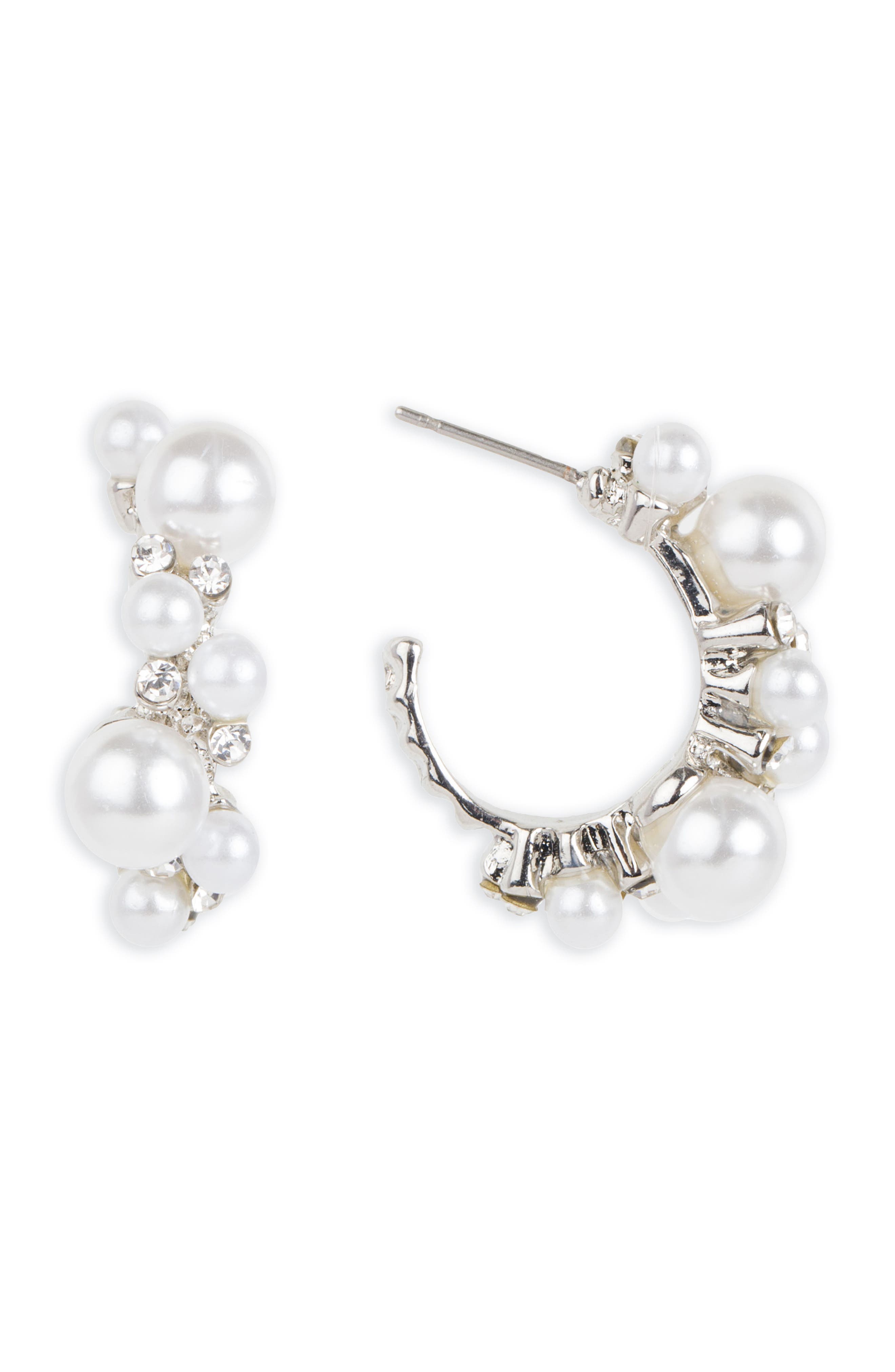 Mixed Pearl & Crystal Hoop Earrings