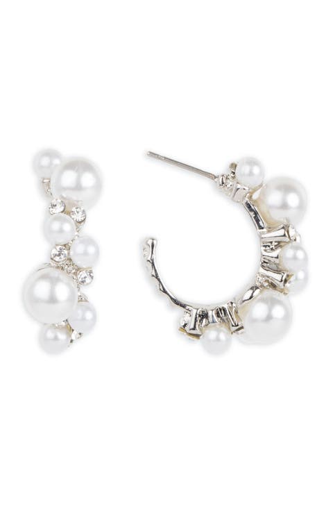 Mixed Pearl & Crystal Hoop Earrings