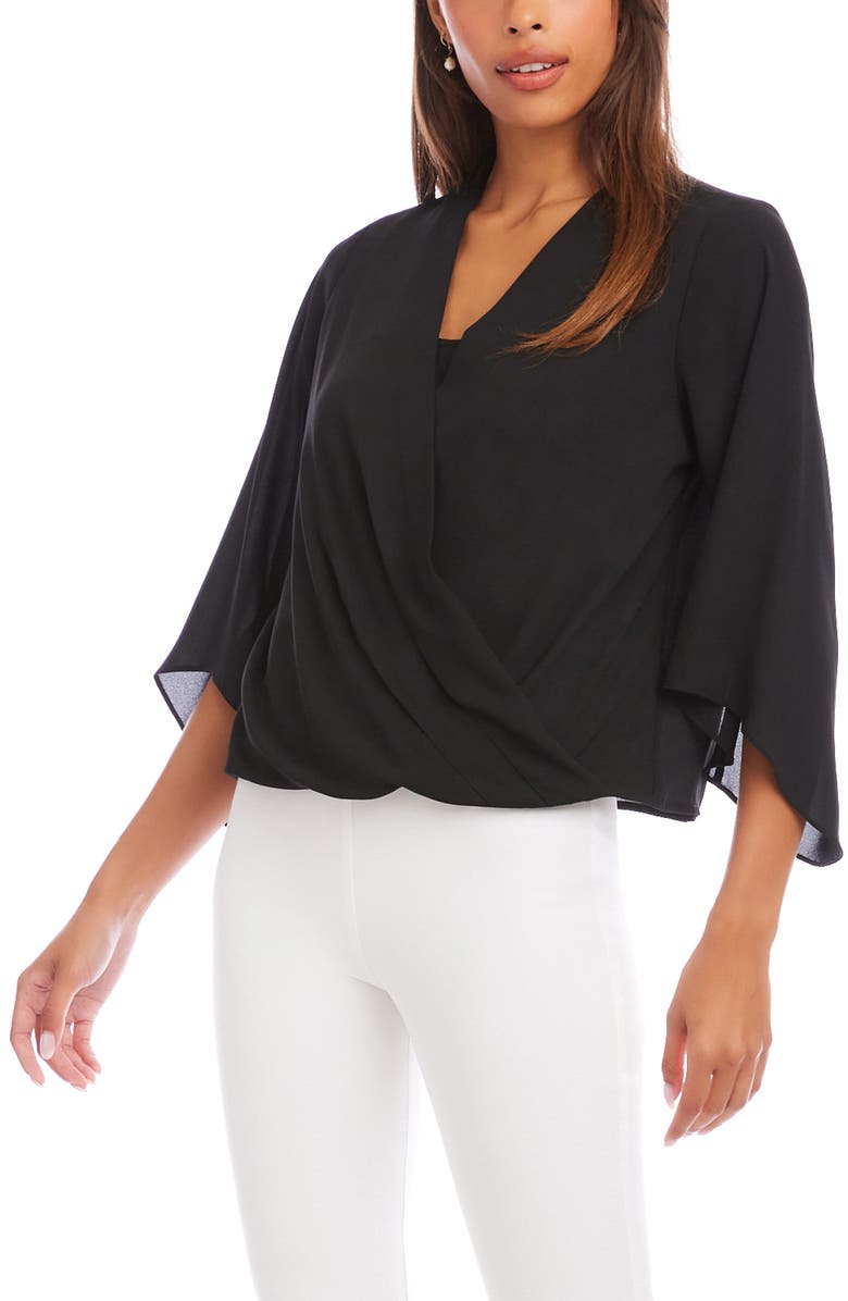 Karen Kane Drape Crossover Crepe Top, Alternate, color, Black
