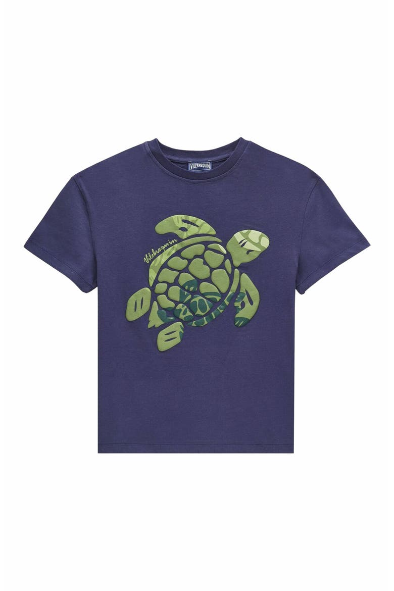Kids' Organic Cotton Turtles Camo Placed T-Shirt, Alternate, color, BLEU MARINE