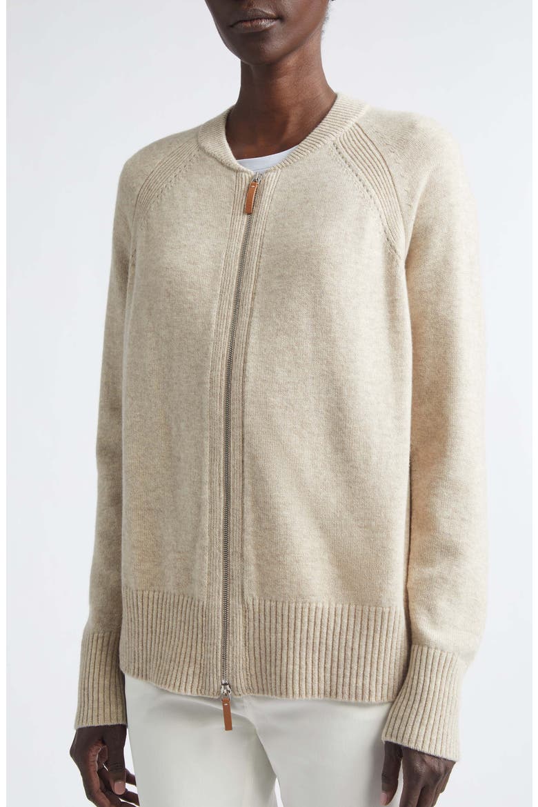 Raglan Sleeve Merino Wool & Cashmere Full Zip Cardigan, Alternate, color, OATMEAL MELANGE