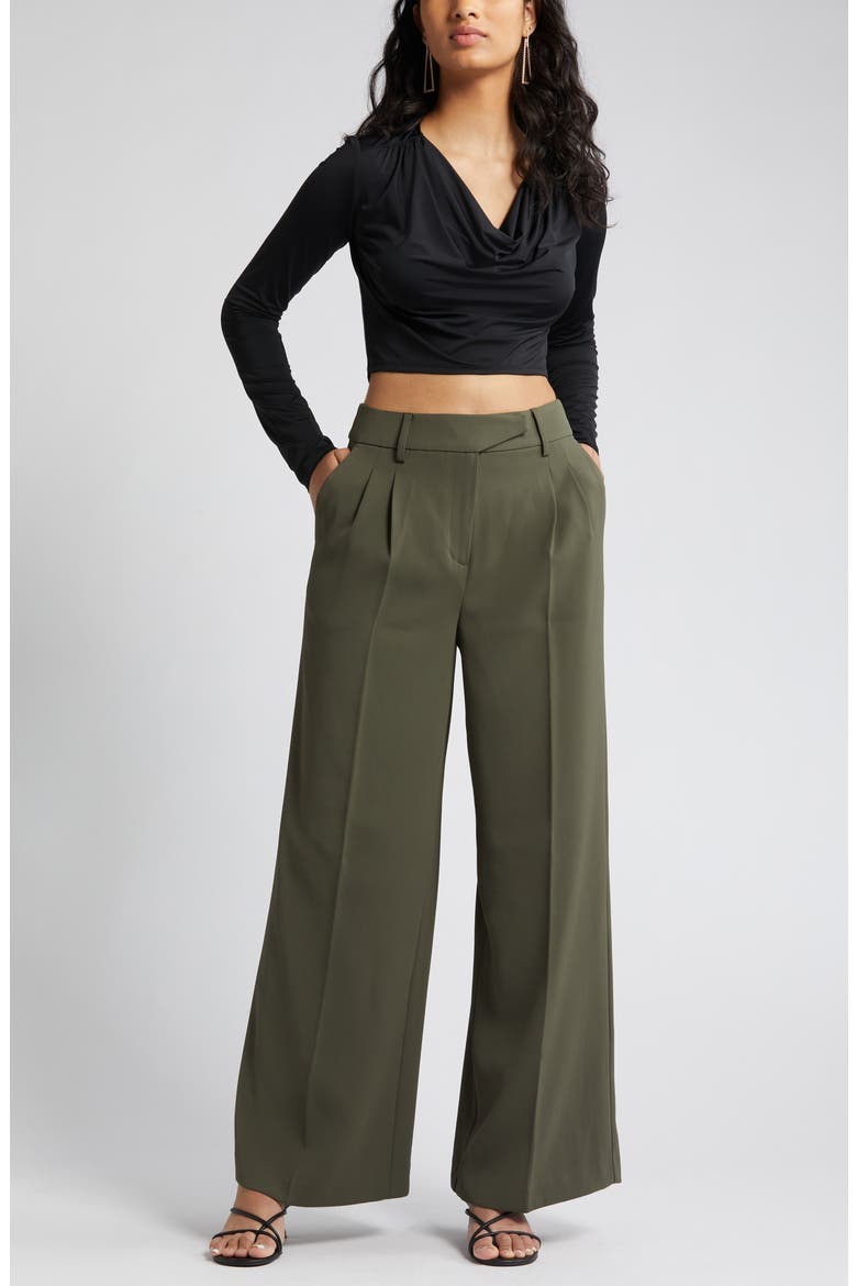 Wide Leg Twill Trousers, Main, color, GREEN CITY