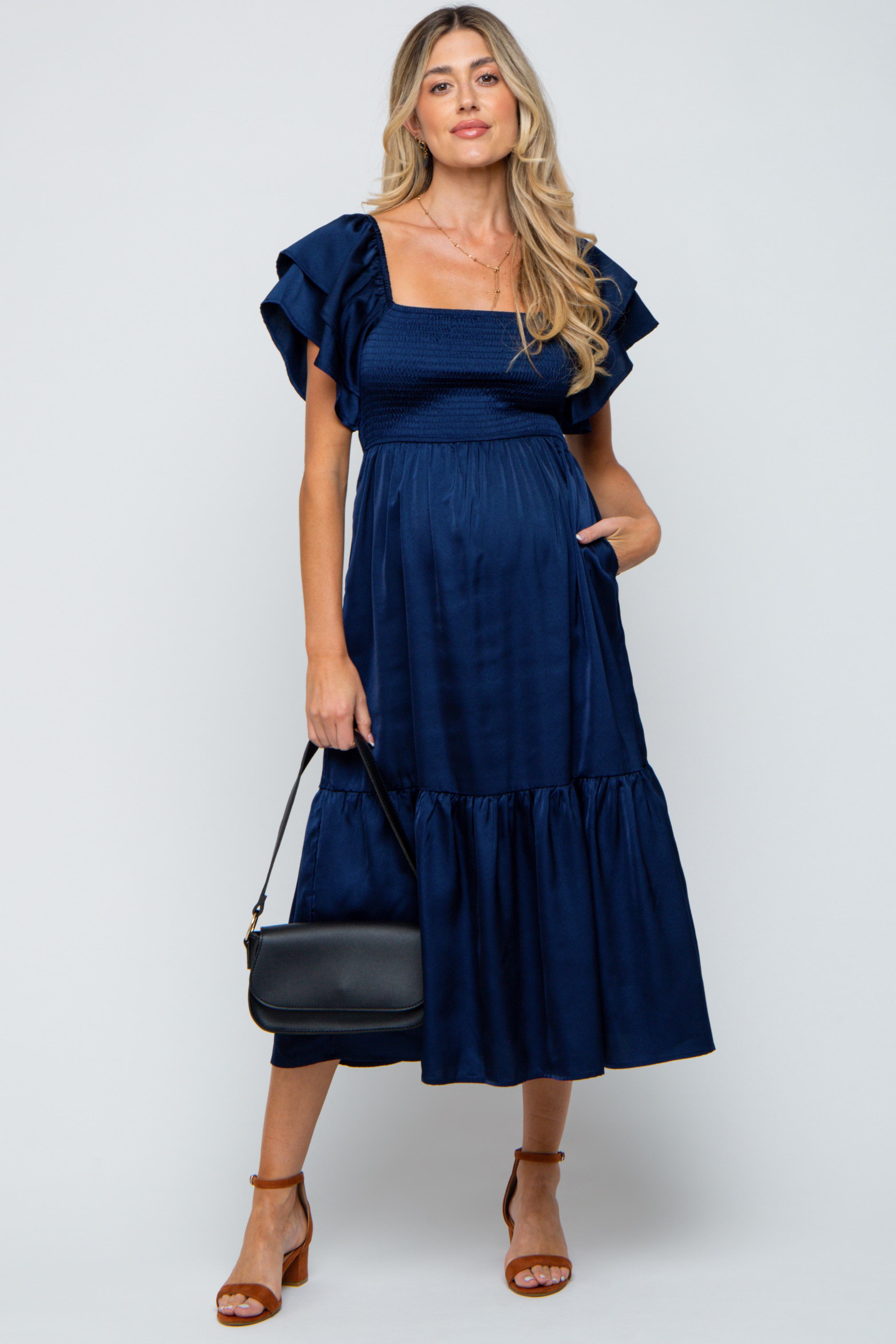 Satin Flutter Sleeve Midi Dress - image 4