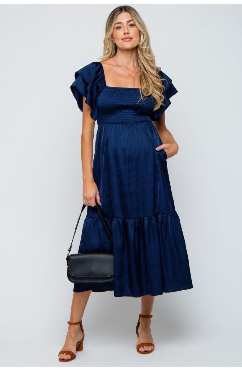 PinkBlush Satin Flutter Sleeve Midi Dress, Alternate, color,