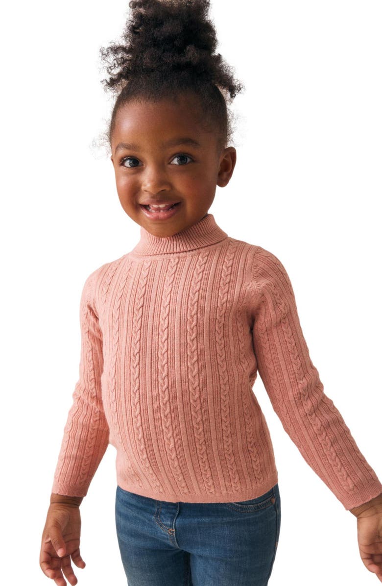 NEXT Kids' Cable Stitch Roll Neck Sweater, Alternate, color, Pink