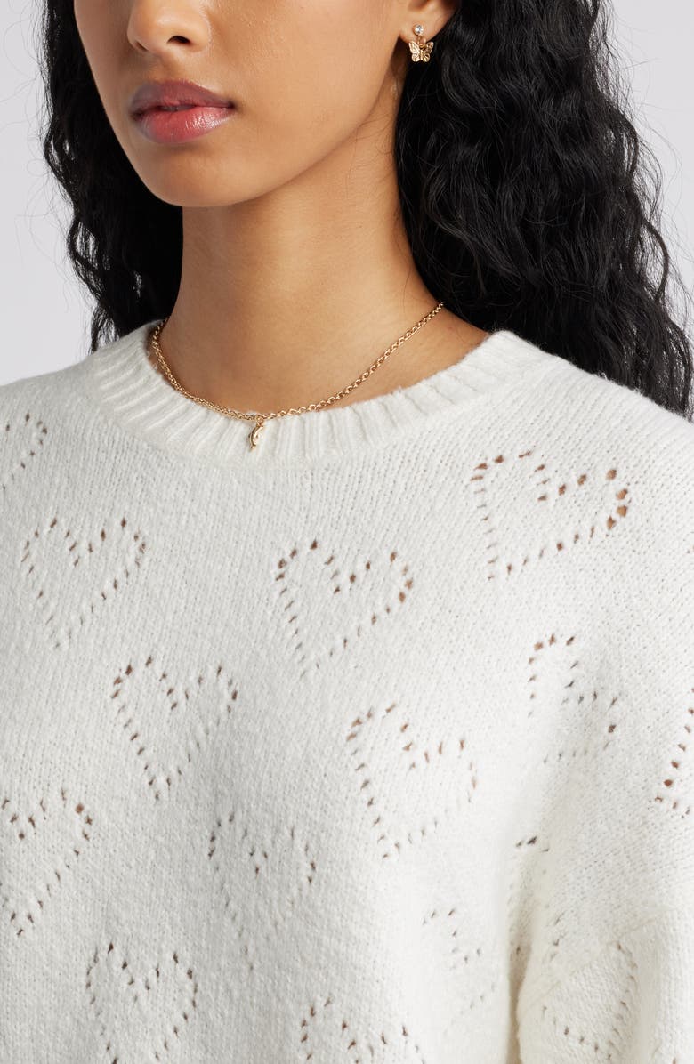 BP. Pointelle Heart Cotton Blend Sweater, Alternate, color, Ivory
