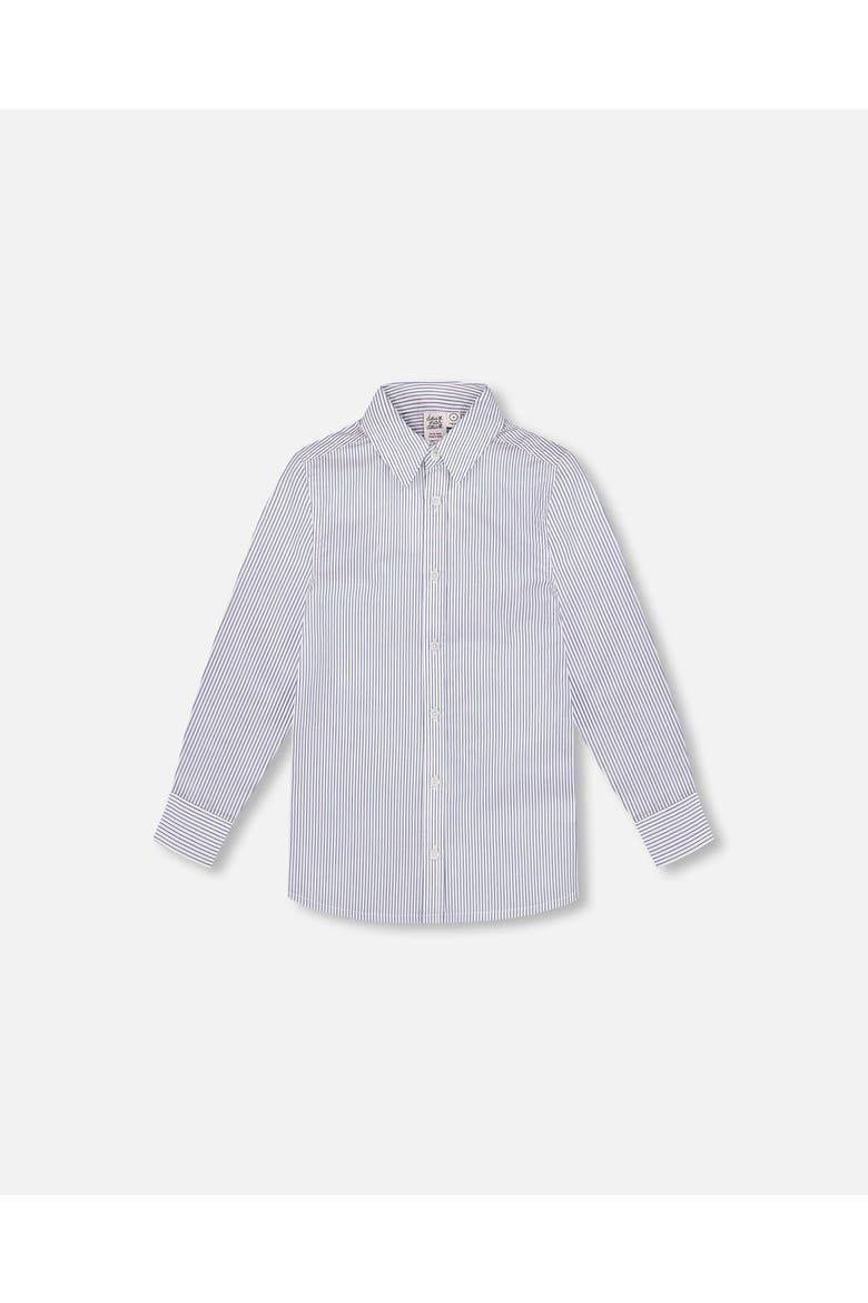 Little Boy's Long Sleeve Button Down Shirt Navy Blue Stripes, Main, color, Navy Blue Stripes