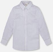 Deux par Deux Boy's Long Sleeve Button Down Shirt Navy Blue Stripes