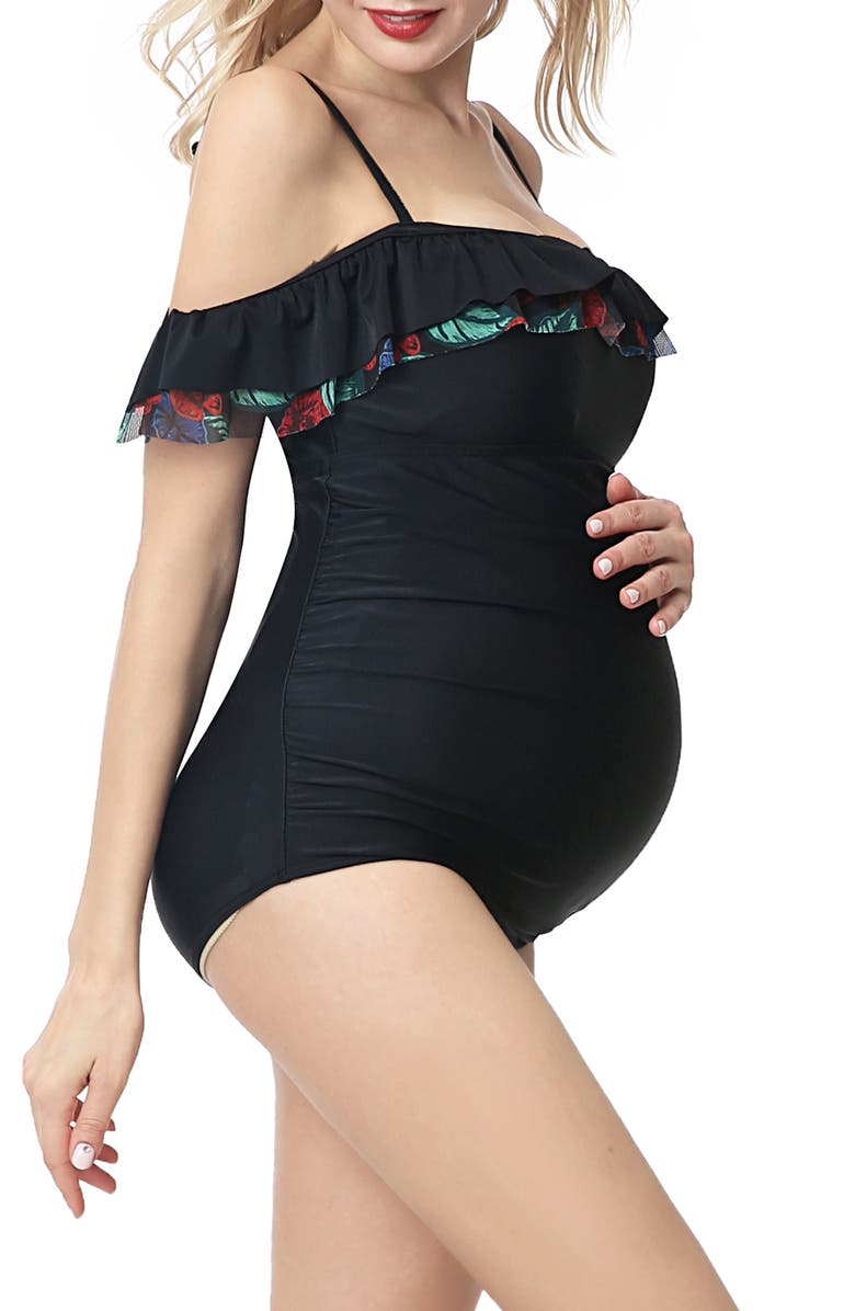 Kimi and Kai Karsyn UPF 50+ One-Piece Maternity Swimsuit, Alternate, color, Black