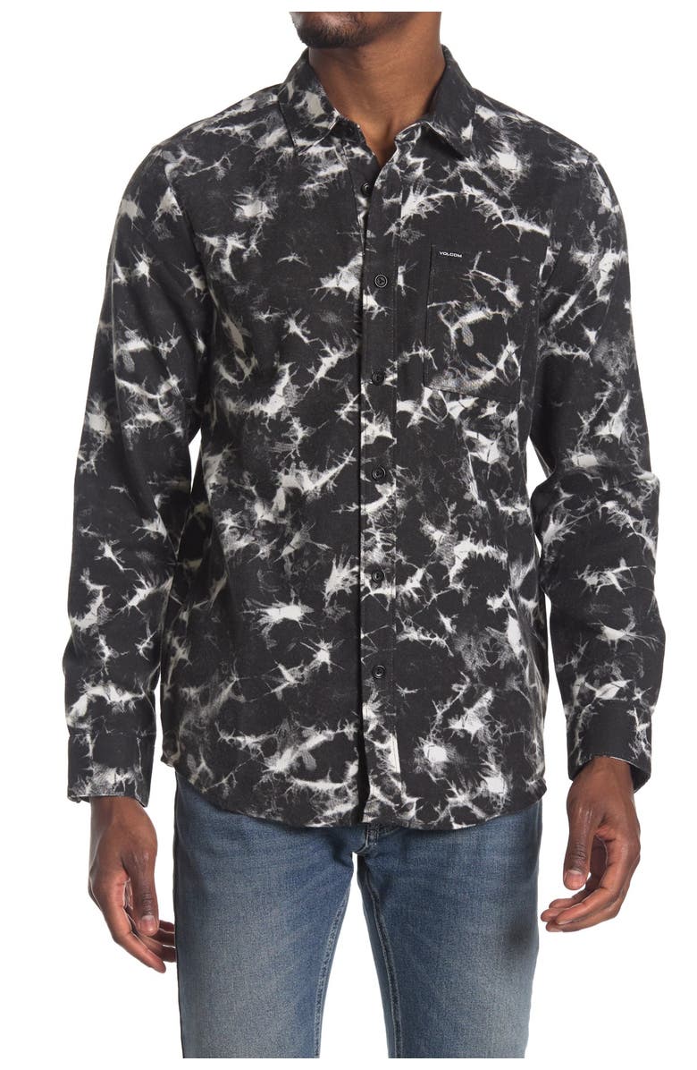 Volcom Spinner Tie Dye Printed Flannel Regular Fit Shirt, Main, color, 