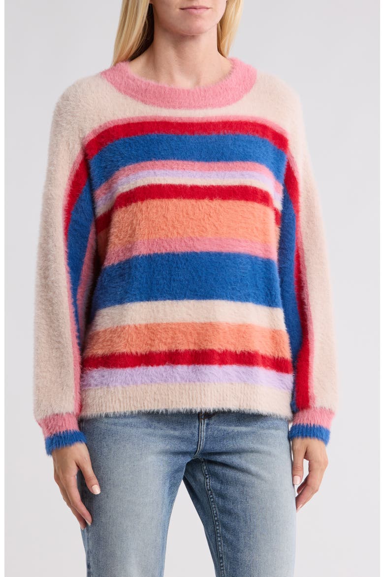 Stripe Hair Yarn Crewneck Sweater, Main, color, CREME MULTI