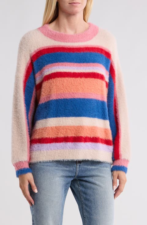 Stripe Hair Yarn Crewneck Sweater
